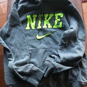 Nike Men's Gray Crewneck Sweatshirt with Neon Green Logo
